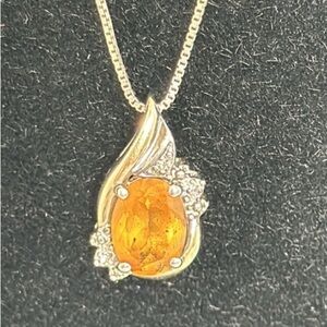10k gold & 925 chain DIAMONDS & CITRINE stone necklace